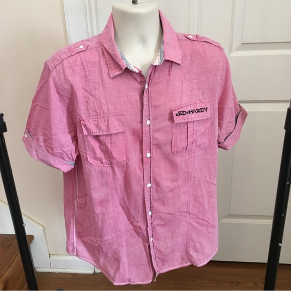 Ed Hardy Button Up SURF HARDY Mens Shirt***BLING & POP OF COLOR*** - Picture 3 of 13